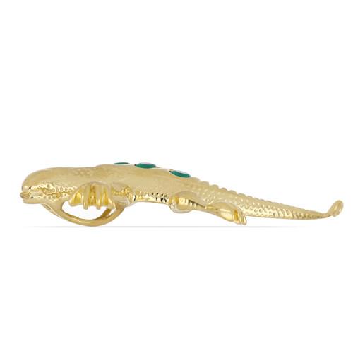 BUY NATURAL GREEN ONYX GEMSTONE LIZARD BRASS PENDANT